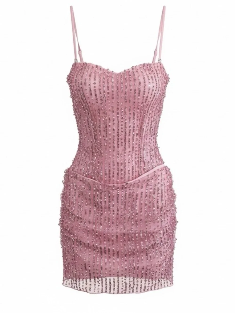 NEW Oh Polly Pink Ziya Embellished Glitter Beaded Strapless Mini Dress barbie - Picture 5 of 12